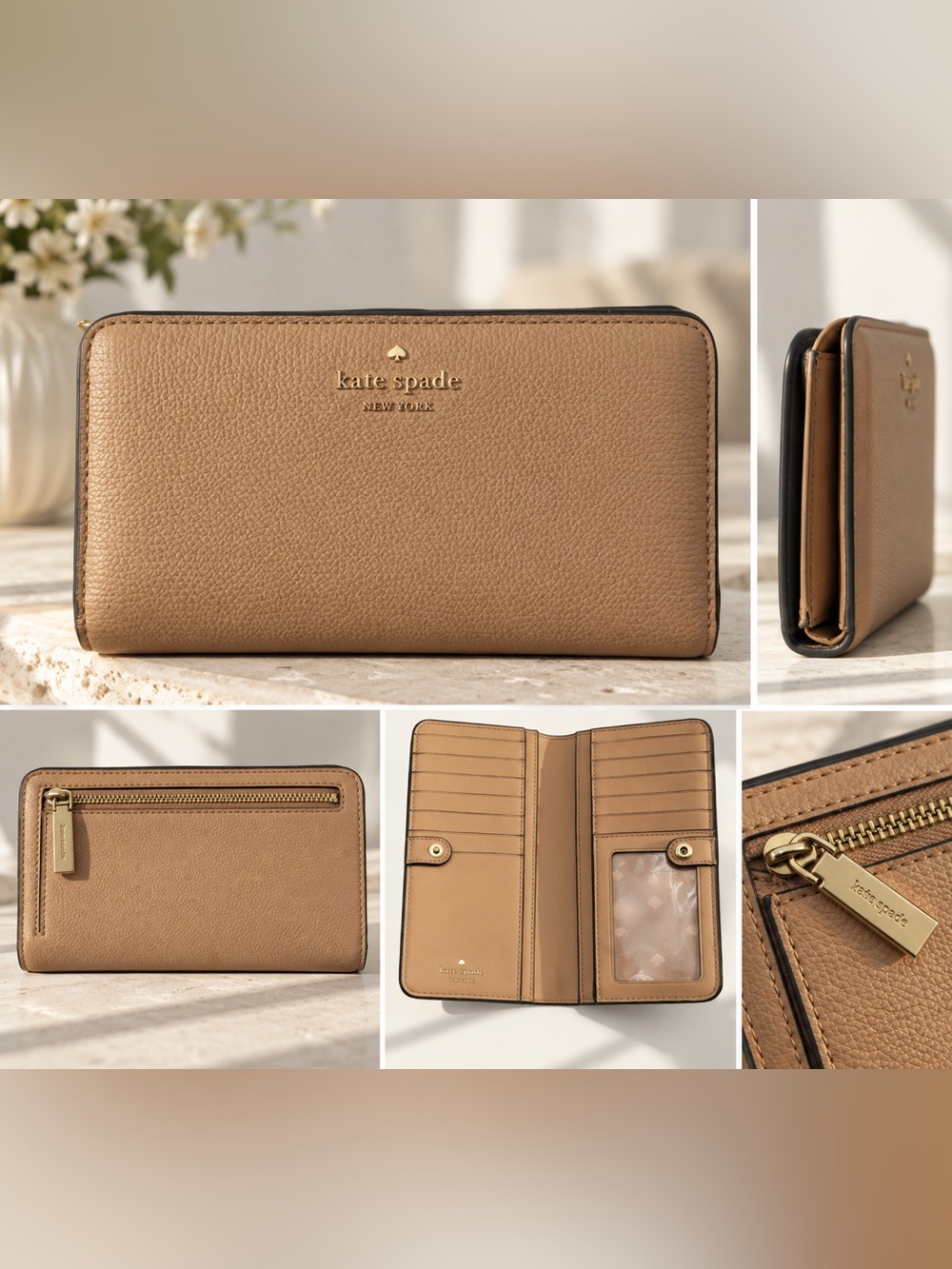 Kate Spade New York Tan Pebbled Leather Continental Wallet Designer Classic